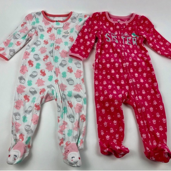 2-Piece Lot Infant Girl Fleece Sleep & Play Suits - Picture 1 of 1